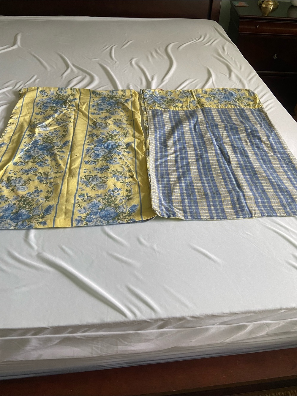 Blue and Yellow Floral & Plaid Pillow Shams - Set of 2